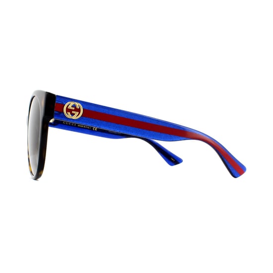 Gucci Sunglasses GG0035S 004 Havana Glitter Blue and Red Brown
