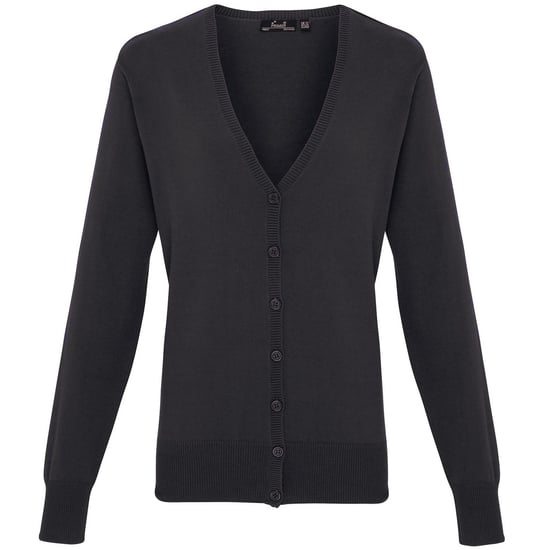 Premier Dames/dames knoop door V-hals gebreid vest met lange mouwen (Houtskool) - Image 1