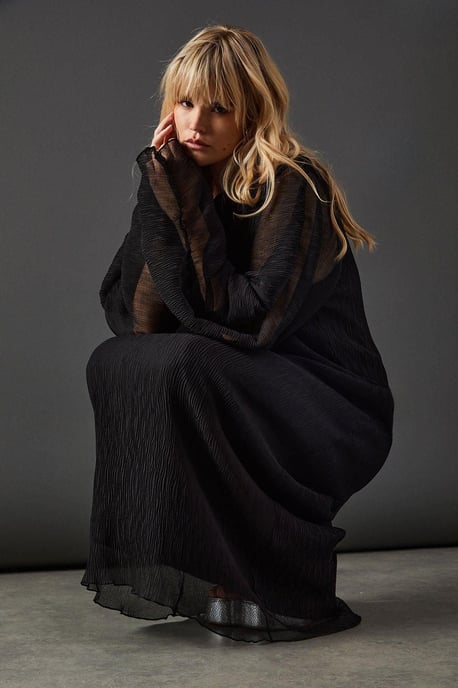 Plisse Batwing Midi Dress