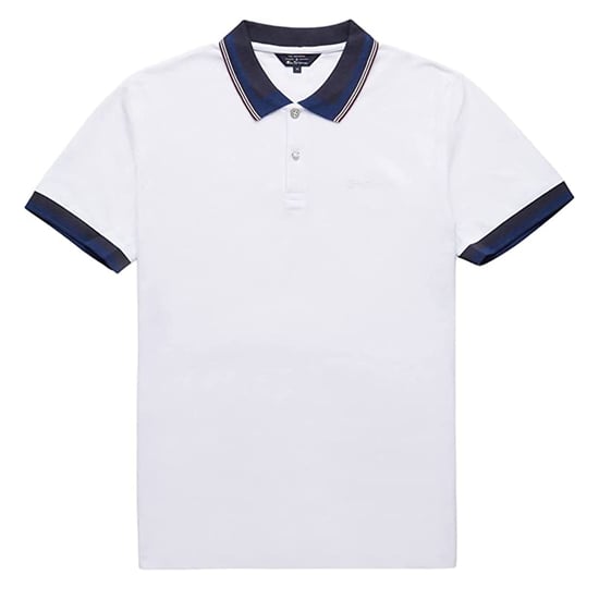 Ben Sherman Classic Stripe Collar Mens White Polo Shirt