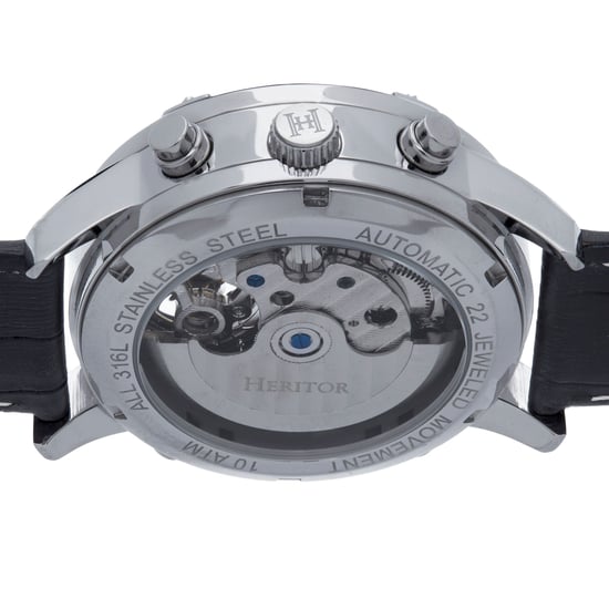 Heritor Automatic Wilhelm Semi-Skeleton Leather-Band Watch w/Day/Date
