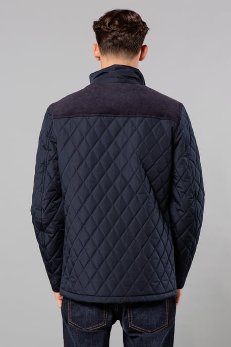 Navy Diamond Quilted Jacket With Corduroy Detail