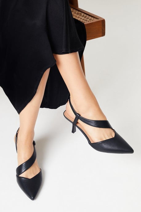 Evelyn Asymmetric Slingback Kitten Heel Court Shoes - Image 1