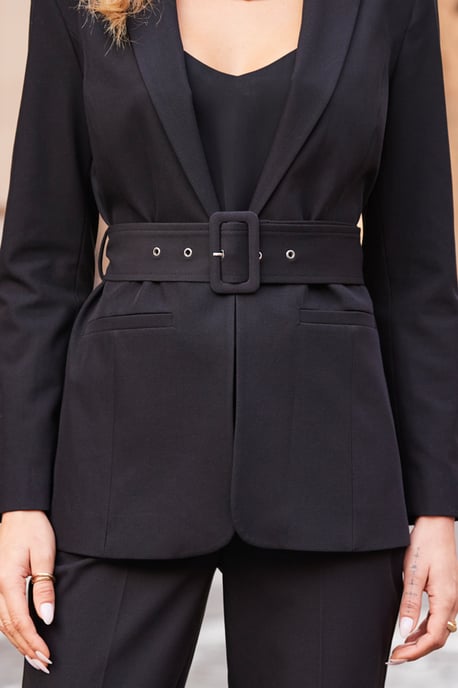 Black Belted Tuxedo Blazer Jacket