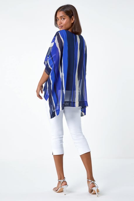 Stripe Print Chiffon Overlay Tunic Top