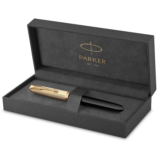 Parker 51 Fountain Pen Delux Black Medium 18k Gold Nib Black Ink Gift Box
