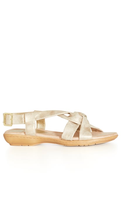 EVANS Women's EXTRA WIDE FIT Twist Flat Sandal - gold