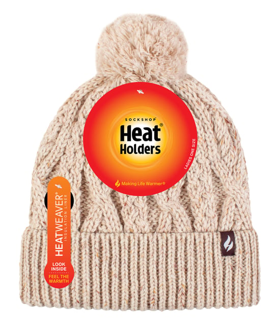 Dames Pom Pom Muts | Heat Holders | Trendy Dikke Warme Kabelgebreide Beanie met Heatweaver Fleece Voering | Salzburg Stijl - Natuur - Image 2