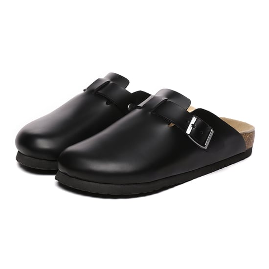 EVER AU Women Pintail Leather Comfort Clog Sandals - Black Leather