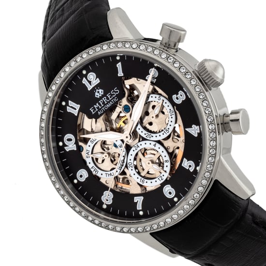Empress Beatrice Automatic Skeleton Dial Leather-Band Watch w/Day/Date