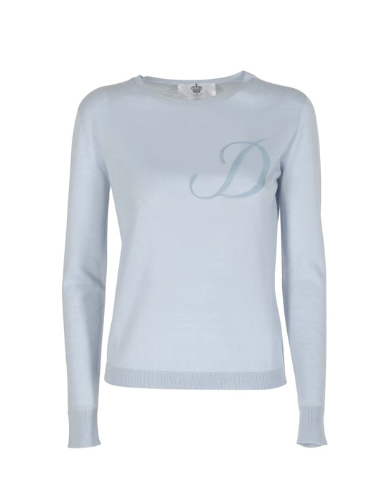 Crown Of Edinburgh Cashmere Lange Mouw Art 004 Lichtblauwe Letter D - Image 2