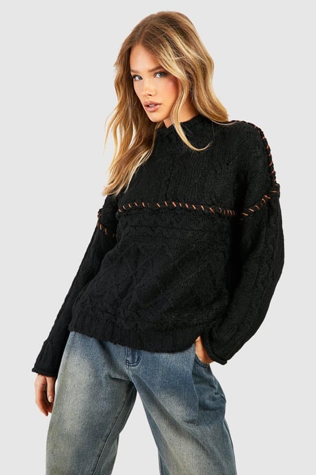 Chunky Contrast Stitch Jumper - Image 1