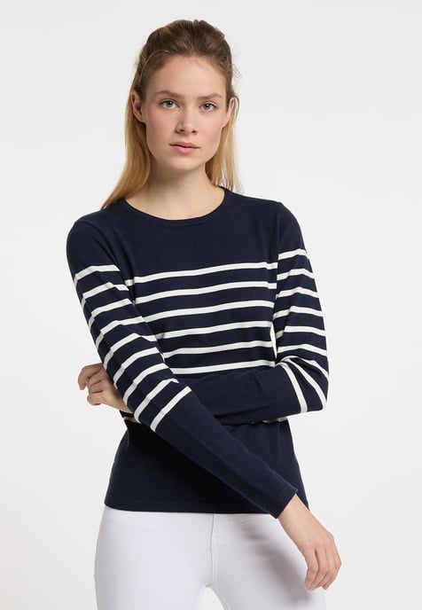Dreimaster Gebreide trui takelage Dames marine wol wit - Image 2