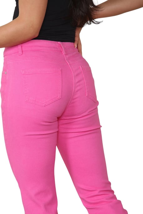 M&Co Dames jeans met hoge taille en taps toelopende rechte pijpen in roze - Image 5