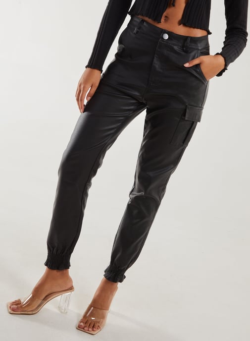 PU Cuffed Cargo Trousers