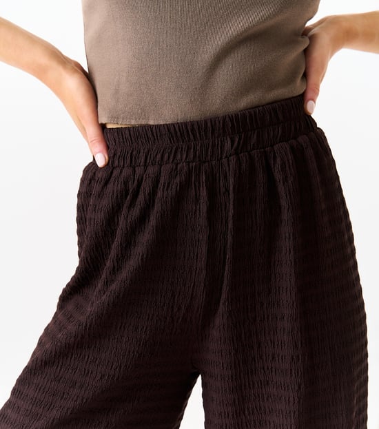 Textured Elastic Waist Pull On Trousers