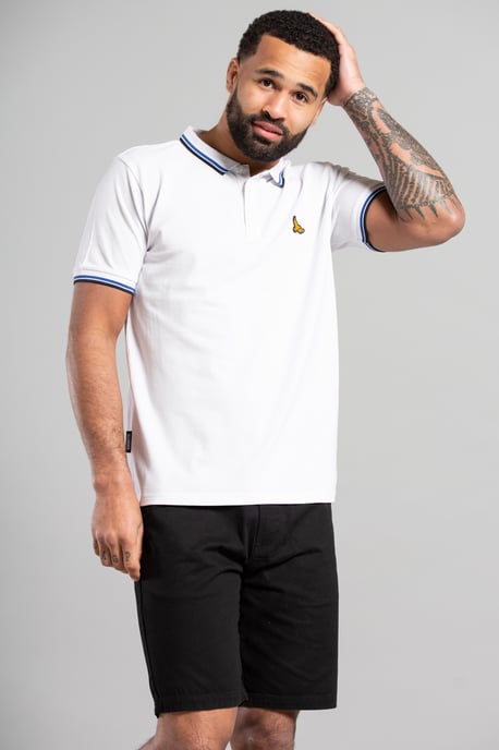 White Short Sleeve Cotton Contrast Collar Polo Shirt