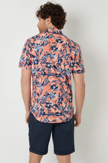 Peach 'Latham' Cotton Floral Print Short Sleeve Shirt