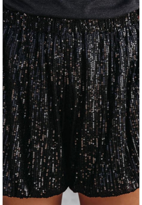 Dames Sequin Hoge Taille Casual Shorts in Zwart - Image 5