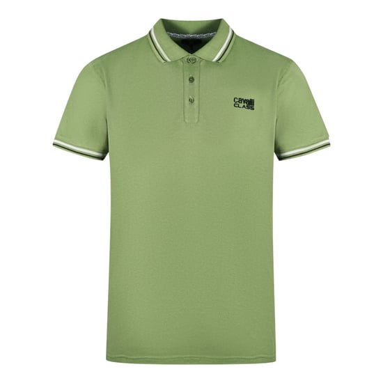Cavalli Class Dubbel Tipped Kraag Zwarte Logo Groene Polo Shirt - Image 1