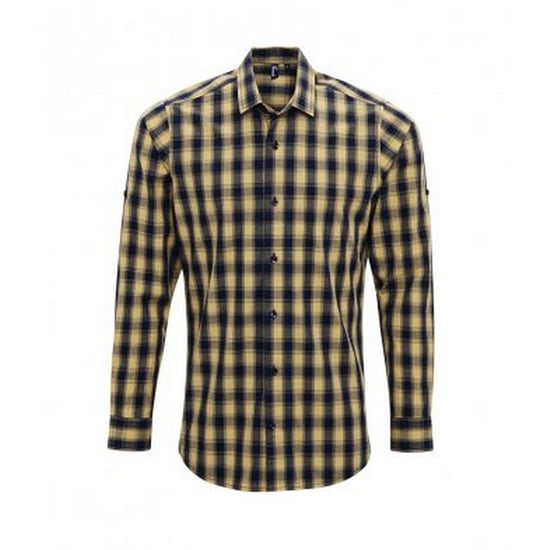 Premier Heren Mulligan Check shirt met lange mouwen (Kameel/Zwaar) - Image 1