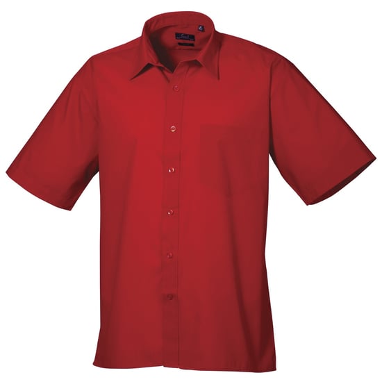 Premier Heren Korte Mouw Formele Poplin Gewoon Werk Shirt (Rood) - Image 1
