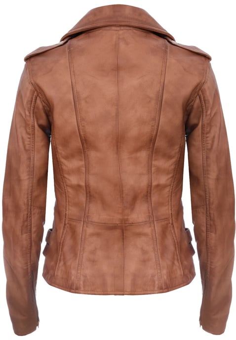 Ladies leather Brando biker jacket-Loddon