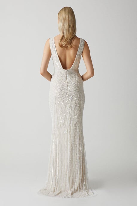 Plunge Floral Embellished Wedding Dress