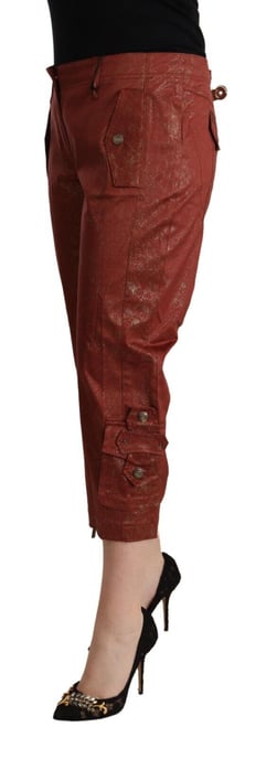 Just Cavalli Dames Bruine Lurex Midden Taille Katoenen Cropped Capri Broek - Image 2