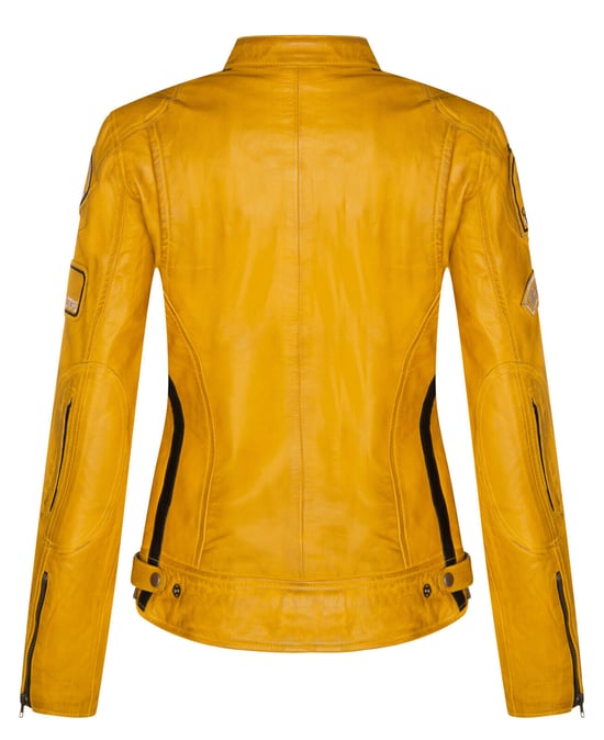 Womens Leather Biker Racing Badges Jacket-Agadir