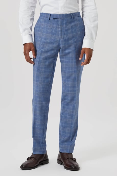 Breamore Skinny Fit Blue Check Wool Trousers