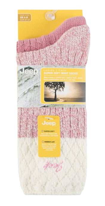 Jeep - Set van 2 superzachte sokken voor wandelschoenen voor dames - Crème / Roos - Image 2
