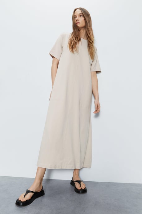 Clean Cotton Trapeze Midi Dress