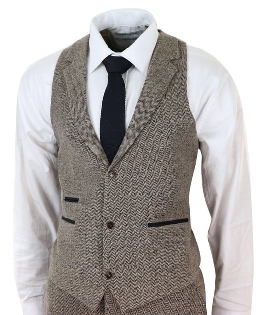 Heren Eikenbruin 3-delige Tweed Kostuum Vintage Haringbeen 1920s Retro Peaky Blinders - Image 4