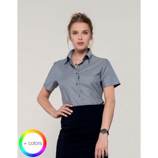 Russell Collectie Dames/Dames Korte Mouw Easy Care Oxford Shirt (Zilvergrijs) - Image 2