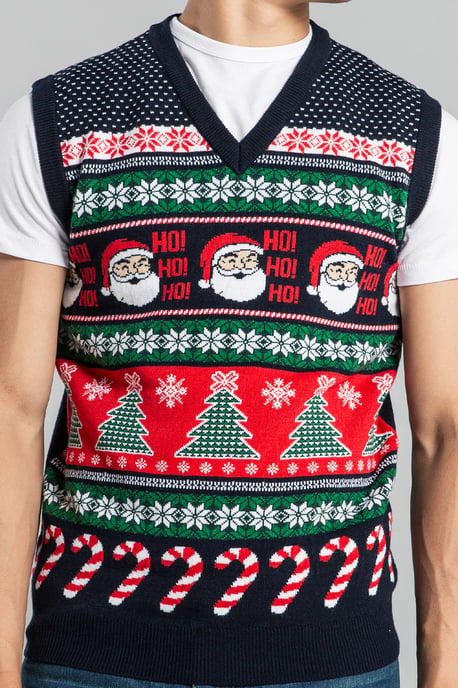 Dark Navy Christmas V Neck Jacquard Knitted Vest