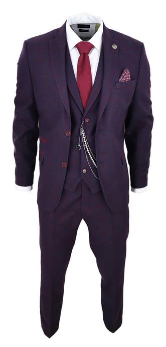Heren 3-delige Tweed Pak Pruim Paars Ruit Peaky Blinders Klassiek 1920 Gatsby - Image 2