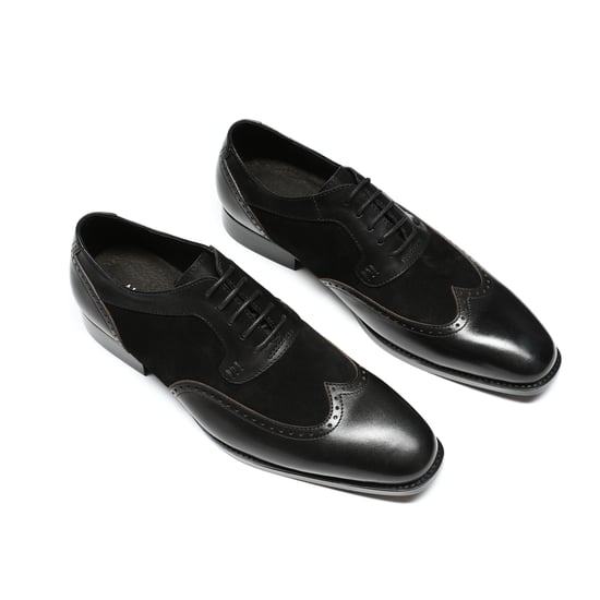 Herenschoen met klassieke sierstiksels Zakelijke schoenen Glad leer Lage schoenen Zwart - Image 4