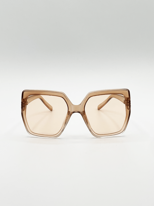 Oversize Cateye Sunglasses with Diamante Detail in Champagne