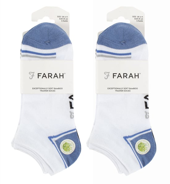 10 Paren Heren Bamboe Trainer Sokken | Farah | Gestreepte Gevoerde Enkelsokken - Wit - Image 2