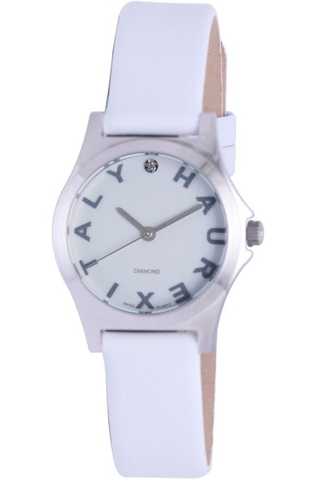Haurex Italy Women's 6A505DSW "Mini City" Diamond-Accented Stainless Steel Watch with White Leather Band - Image 1