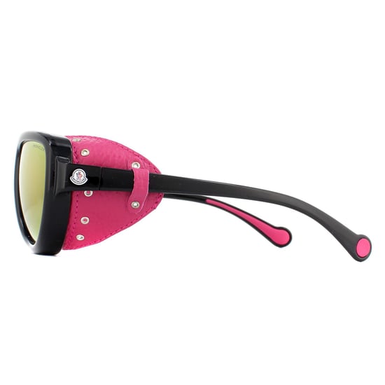 Moncler Aviator Unisex Shiny Black with Pink Leather Blue with Pink Mirror Sunglasses