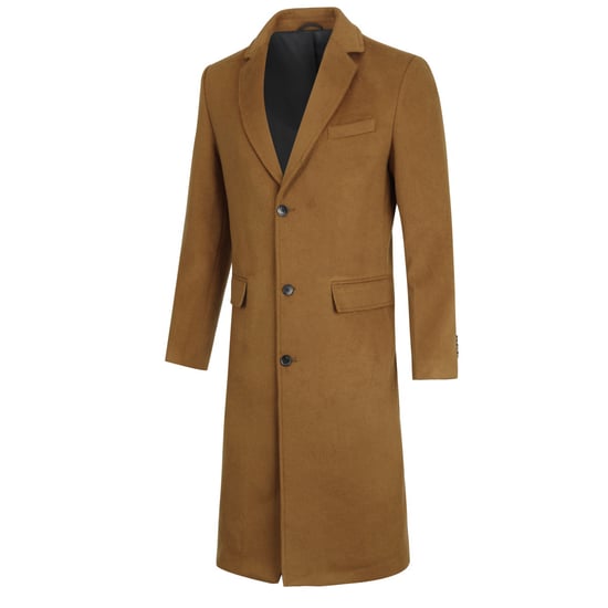 Heren Knielange Winter Wollen Jas Slim Fit Omslagkraag Zakelijke Jassen Khaki - Image 2
