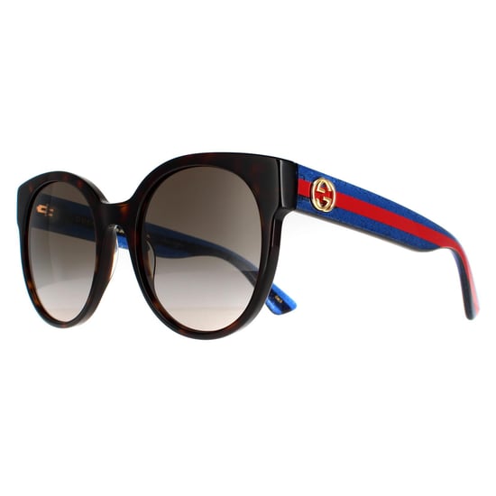 Gucci Cat Eye Womens Havana with Blue and Red Brown Gradient GG0035SN Sunglasses