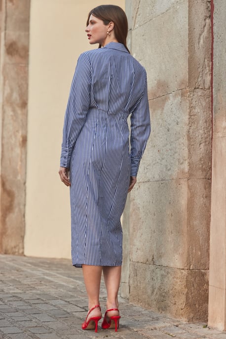 Blue Stripe Midi Shirt Dress
