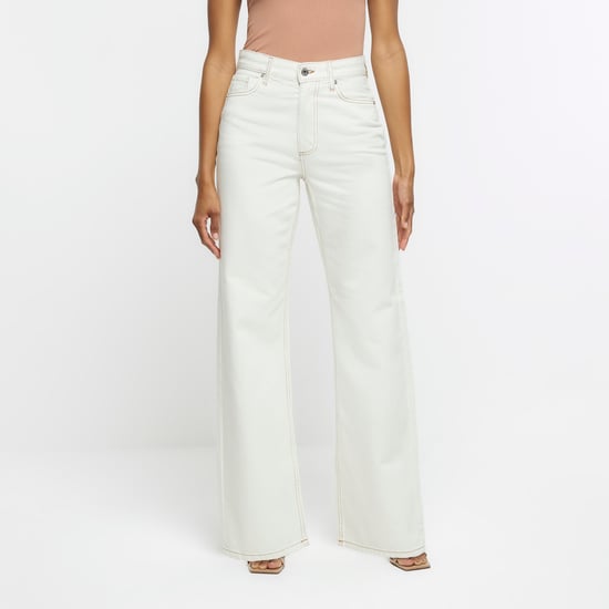 River Island Womens Straight Leg Jeans Ecru High Waisted Relaxed