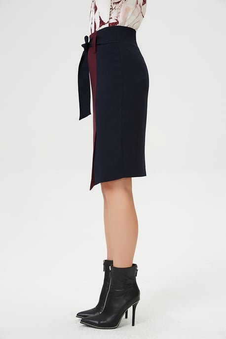 Asymmetrische kleurblokrok rok met knoopriem - Image 3