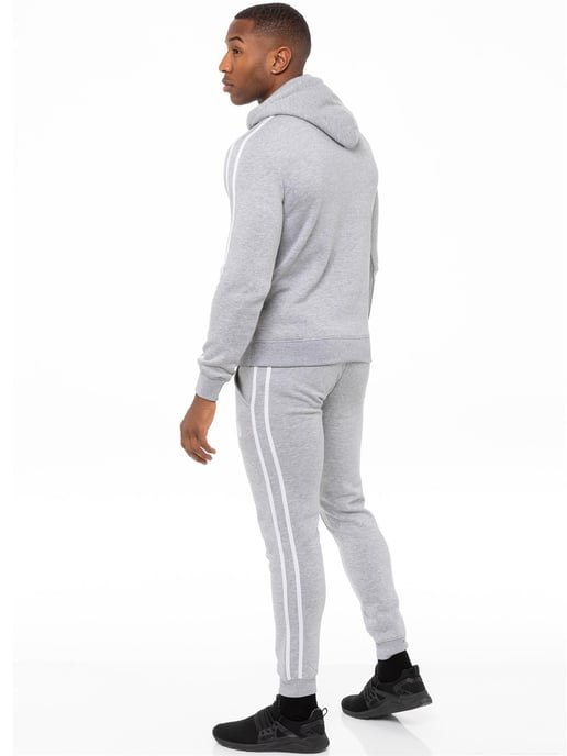 Enzo | Mens Zip Up Tape Hoodie Tracksuit Set - Grey