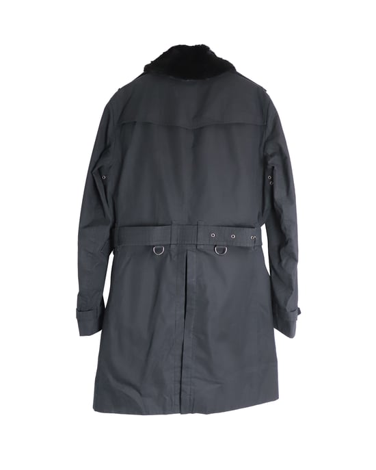 Burberry Fur-Trimmed Collar Double-Breasted Trench Coat in Black Cotton - Image 2