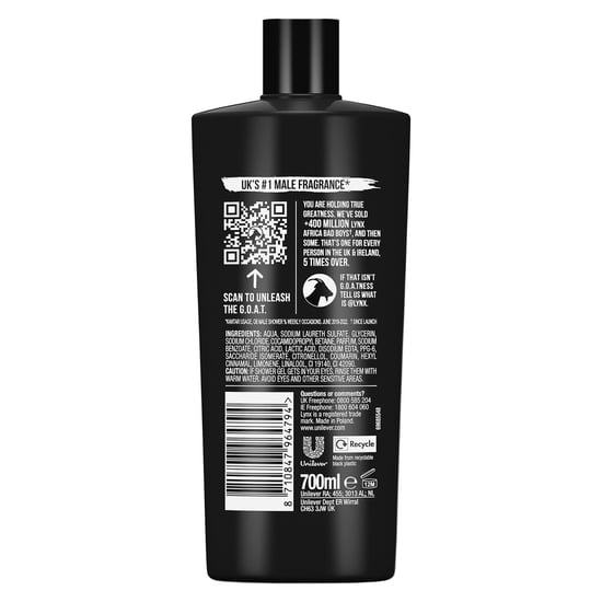 Lynx G.O.A.T Shower Gel up to 12H Refreshing Fragrance XXXL Africa, 700ml